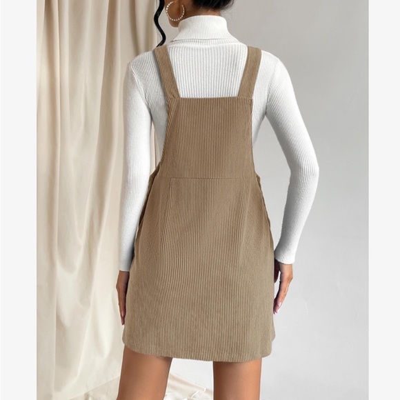 Classic Elegant Corduroy Solid Pocket Jumper Overall Dress Without Sweater - Picture 11 of 15